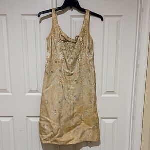 Elegant Gold Lace Mini Dress